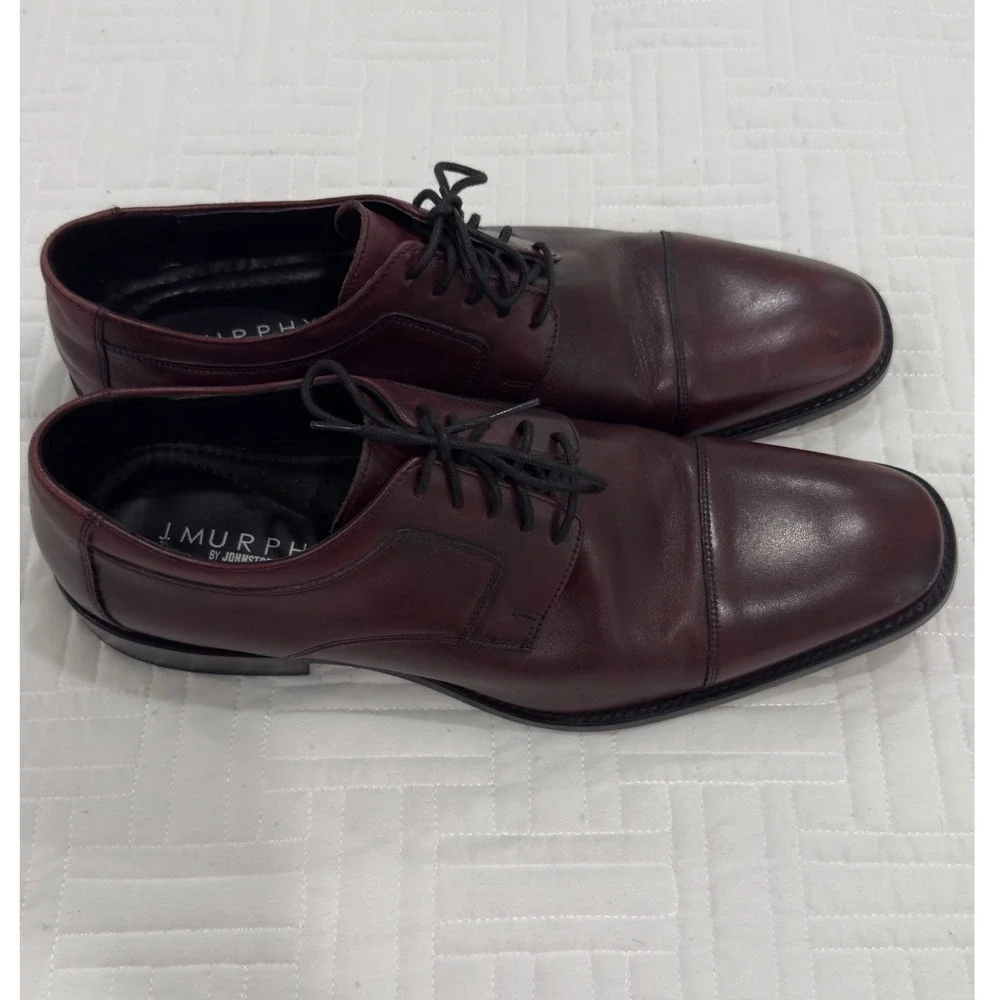 J. Murphy Johnston & Murphy Mens Burgundy Leather Cap Toe Oxford Shoes 14M